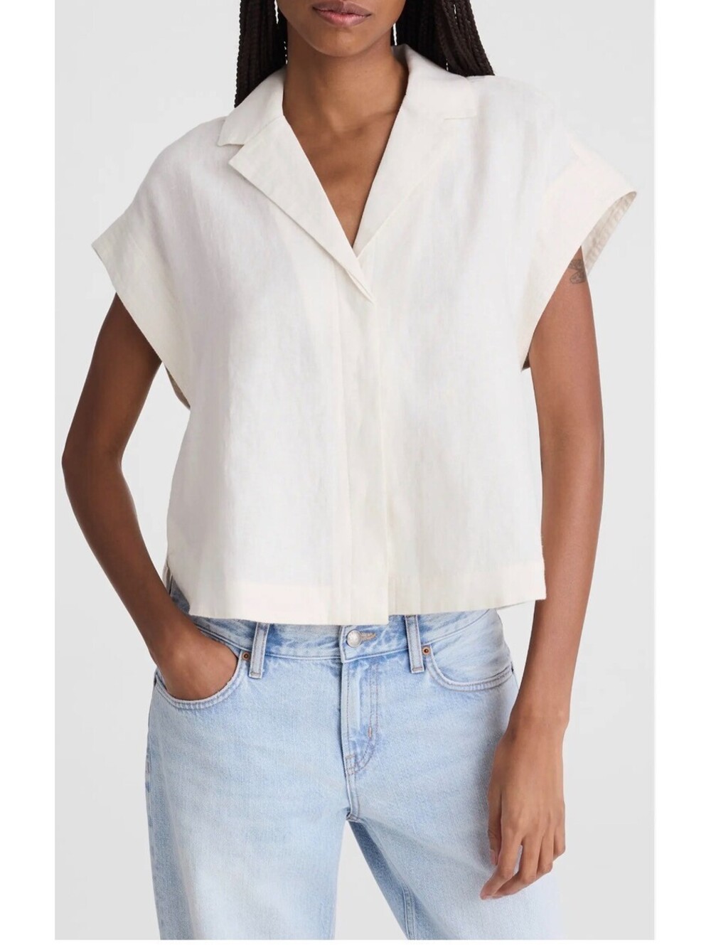 MADEWELL 100% linen ivory notch collar popover shirt top size XXL NWT